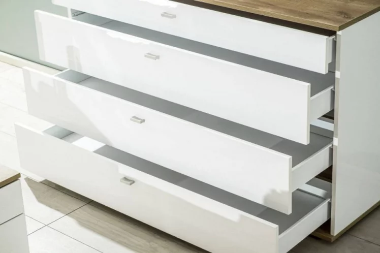 Комод 1200 с 4 ящиками и зеркалом Фиджи 011 Дуб Золотой Белый_10