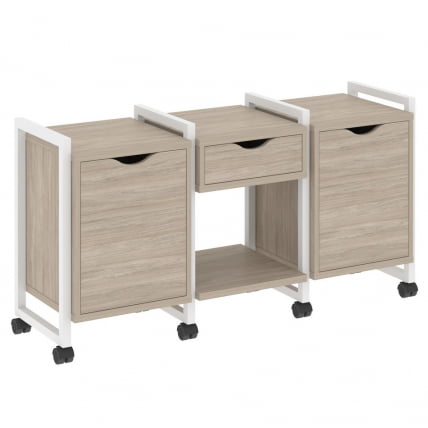 Тумба на колесных опорах наборная. Вариант №7 LOFT VR.L-TN-7.K Металл белый Дуб Аттик_0