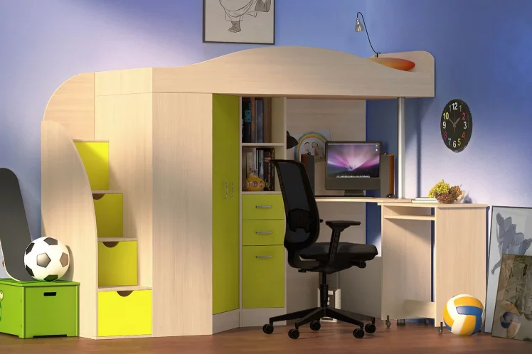 Кровать Юниор 4 (Дуб/Лайм)_0