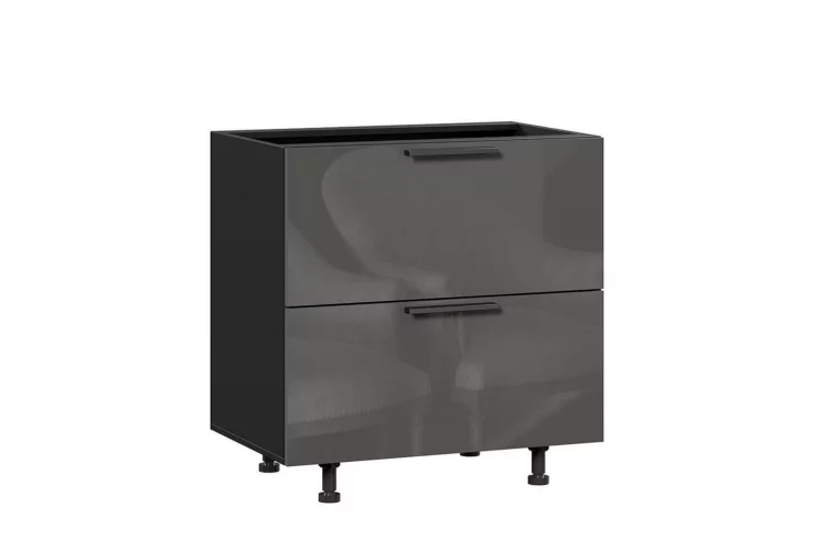 Тумба кухонная 800 с 2 ящиками (4) Герда ЛД 279.150.000.076 Чёрный/Антрацит глянец_0