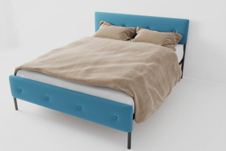 Кровать "Екатеринбург Мини" с ортопедическим основанием Цвет фасада: Голубой; Цвет корпуса: Чёрный; Материал фасада: Металл/Велюр; Размер: 800х2000 мм; Спальное место: 800х2000 мм _0