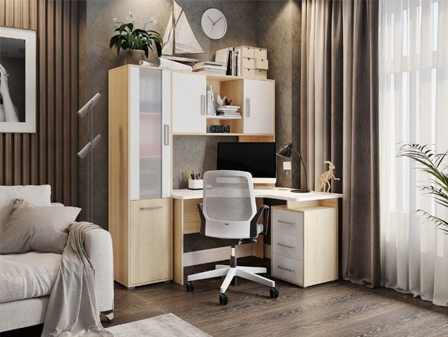 Стол компьютерный 1200 угловой Лайт 2 Дуб сонома/Белый_2