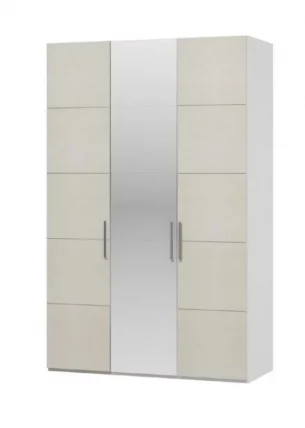 Шкаф трехстворчатый Вива ШР-3 с зеркалом Белый Белый глянец (с накладками сбоку)_0