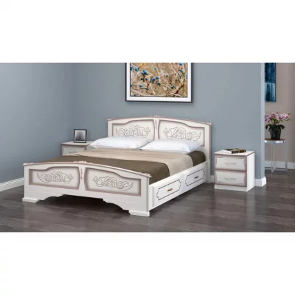 Кровать Елена 200х140 с выкатными ящиками Дуб молочный_1