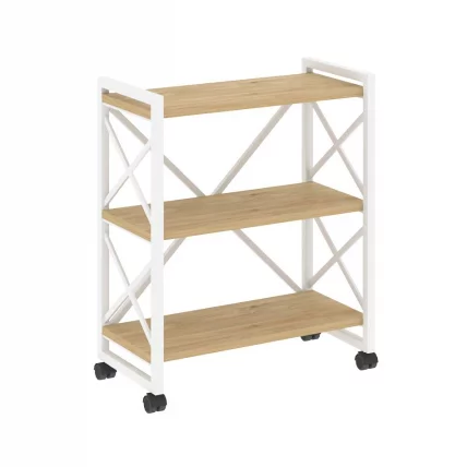 Стеллаж на колесных опорах - 3 полки LOFT  VR.L-MST.K-3.8 Металл белый Тиквуд светлый_0
