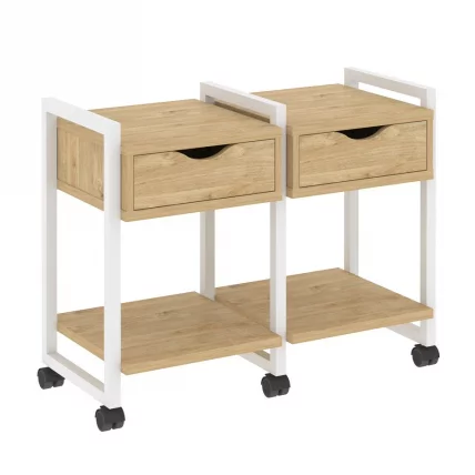 Тумба на колесных опорах наборная. Вариант №1 LOFT VR.L-TN-1.K Металл белый Тиквуд светлый_0