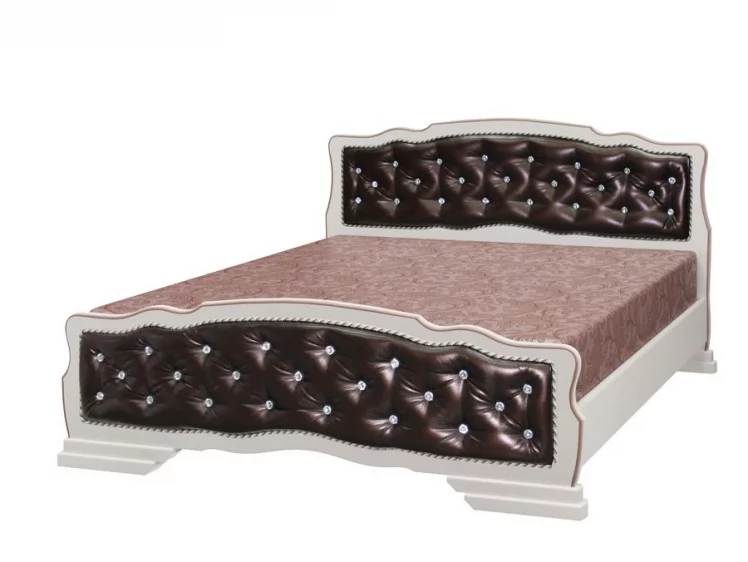 Кровать из массива Карина-10 200х140 Дуб молочный Темная экокожа_0