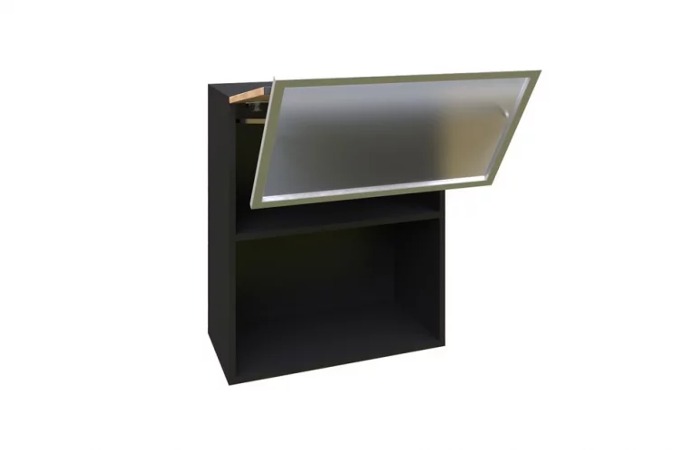 Шкаф кухонный 600 горизонтальный с 2 складными дверями комбинированный со стеклом Шервуд ЛД 281.971.000.047 Черный Дуб золотой_1