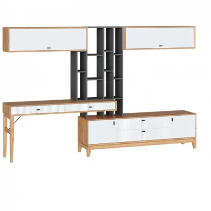 Тумба ТВ комбинированная Бари ЛД 698.070.000 Дуб Золотой Оникс серый Белый_0