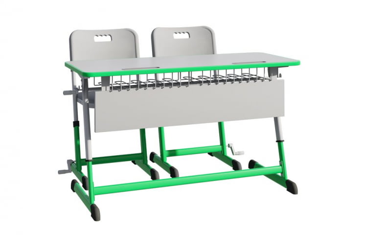 Парта двухместная НОМАД В с ручной регулировкой высоты  с антивандальной  полиуретановой кромкой (рост 4-6) Оливковый/Серый / NOMAD V_1