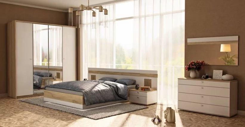 Спальный гарнитур Фиджи №3 Дуб Золотой Белый_0