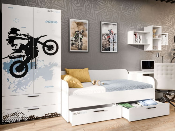 Комплект мебели для детской Мотокросс №2 Серый шелк с фотопечатью_1