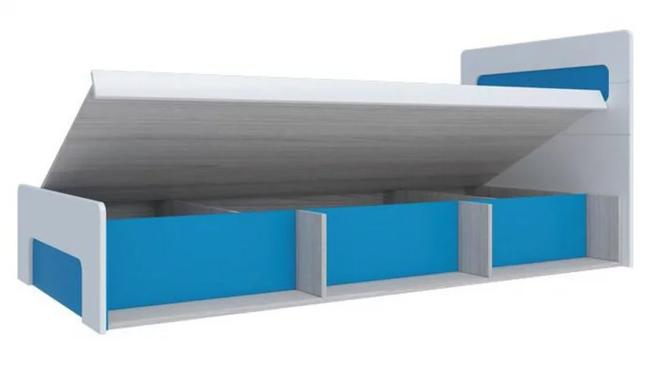 Кровать 0,9 с подъемным механизмом Палермо Юниор 01 Белый глянец Ясень шимо светлый Синий_1