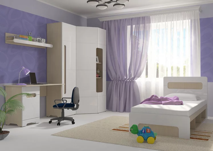 Полка навесная Палермо Юниор 03 Ясень шимо светлый Белый глянец_3