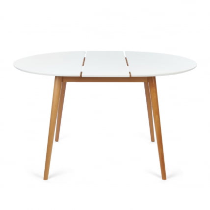 Стол круглый раскладной обеденный BOSCO (Боско) основание бук, столешница мдф, 100*75*100+30см, Белый+Натуральный ( Бук)_2