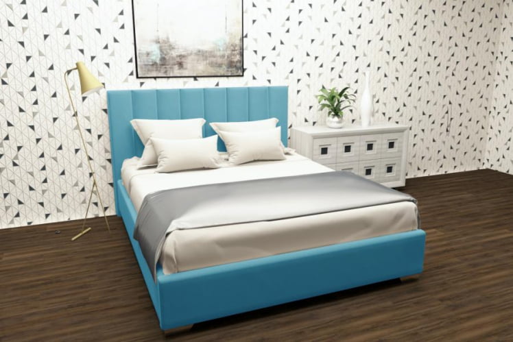 Мягкая интерьерная кровать Терра с подъемным механизмом Цвет фасада: Бирюзовый; Материал фасада: Металл/Велюр; Спальное место: 800х2000 мм_0