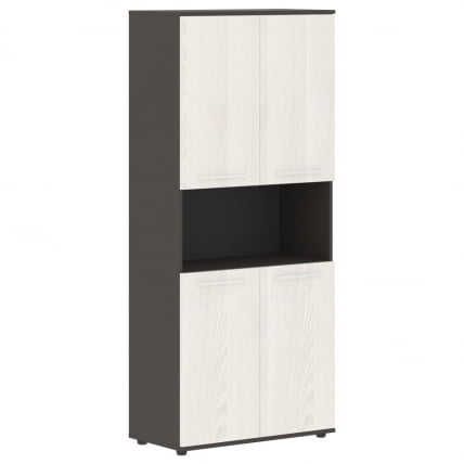 Шкаф с двумя комплектами глухих малых дверей ЕДИС ЕХCС 85.4 Ясень Траун Белый Мокко / EDIS EHCS_0