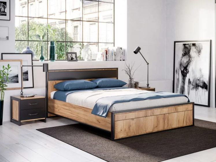 Кровать двуспальная 1600 с подъемным механизмом Техно ЛД 678.141.000.006 Дуб Золотой Черный_4