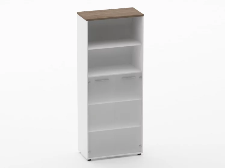 Шкаф 4 широкий 2 полки открытые и 2 стеклянные двери Deka 10.19.161 Дуб Верцаска/Белый_0