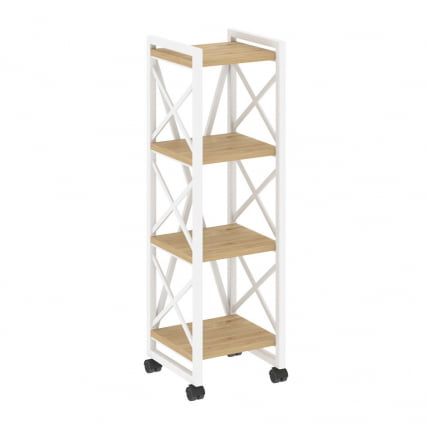 Стеллаж на колесных опорах - 4 полки LOFT  VR.L-MST.K-4.4 Металл белый Тиквуд светлый_0