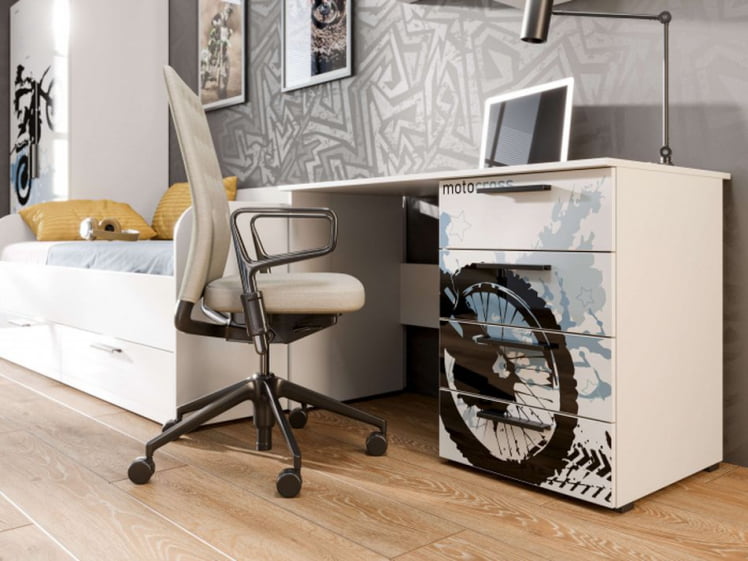 Комплект мебели для детской Мотокросс №3 Серый шелк с фотопечатью_1