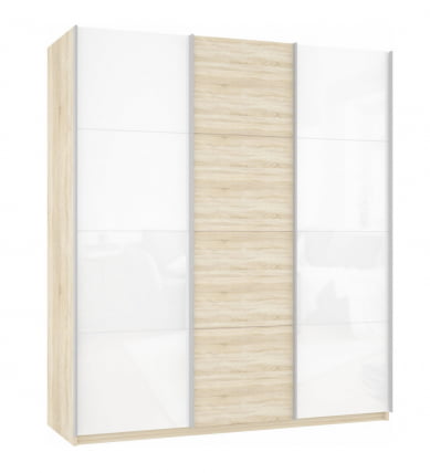 Шкаф-купе трехдверный Прайм 2100 Белое стекло/ДСП/Белое стекло Дуб сонома_0