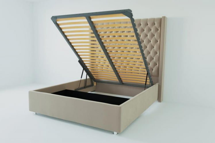 Мягкая интерьерная кровать "Версаль Люкс" с подъемным механизмом Материал фасада: Велюр; Спальное место: 800х2000 мм; Цвет фасада: Светло серый; Цвет корпуса: Светло серый _0