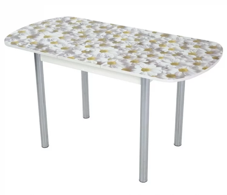 Стол обеденный Раздвижной ЕВРО фп Ромашки Д006 ЛДСП серый_0