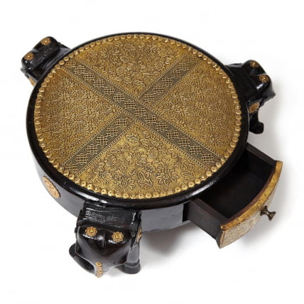 Столик Secret De Maison 3 SLONA ( mod. ND-005) дерево манго/латунная чеканка, Dia 48. В 19 см, этническая роспись_5