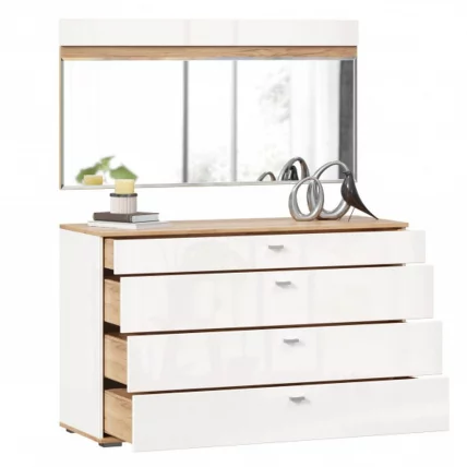 Комод 1200 с 4 ящиками и зеркалом Фиджи 011 Дуб Золотой Белый_3