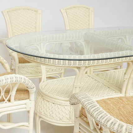Комплект обеденный ANDREA GRAND (стол со стеклом+6 кресел+ подушки) TCH White (белый), Ткань рубчик, цвет кремовый_14