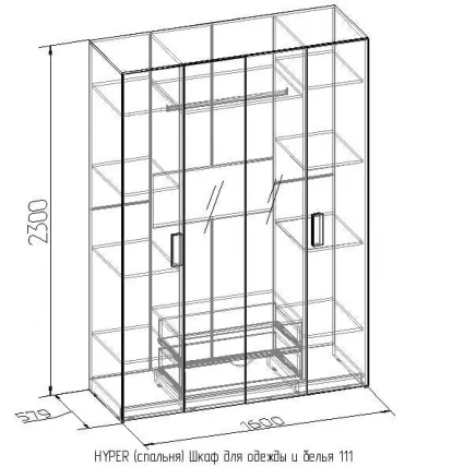 Шкаф для одежды и белья 111 Hyper Венге/Палисандр (спальня)_2