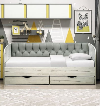 Кровать с продольной мягкой спинкой Софа №13 (800х1900) Дуб Крафт серый Велюр 070_1