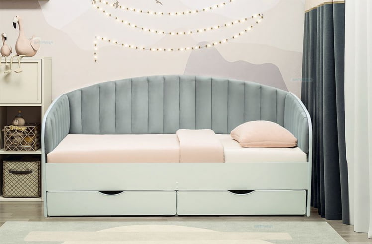 Кровать с продольной мягкой спинкой Софа №12.1 (800х1900) Белый Велюр 032_0