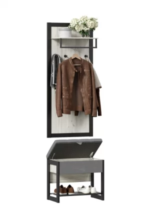 Вешалка с банкеткой Техно ЛД 02 Дуб Крафт Белый Черный_3