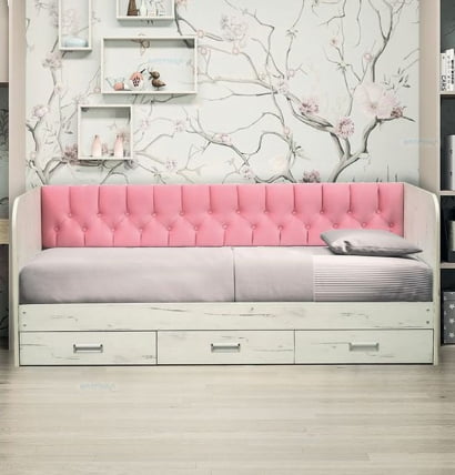 Кровать с продольной мягкой спинкой Софа №14 (800х2000) Белая Велюр 009_1