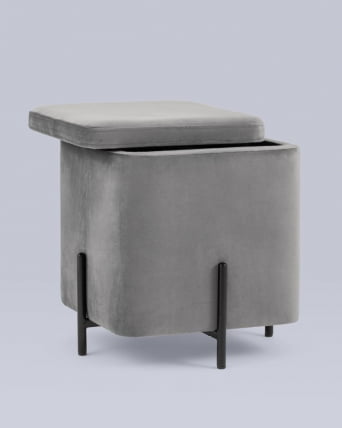 Пуф Грейс квадрат с ящиком велюр Серый_5
