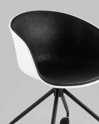 Кресло офисное LIBRA пластик белый экокожа черная на колесиках_1