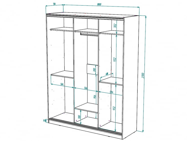 Шкаф-купе 3-х дверный Виктория 1800х584х2300, Дуб сонома светлый 18ДЛЛЛДЗЗЗДЛЛЛ-ППШШ-Дсс 310-2182_2