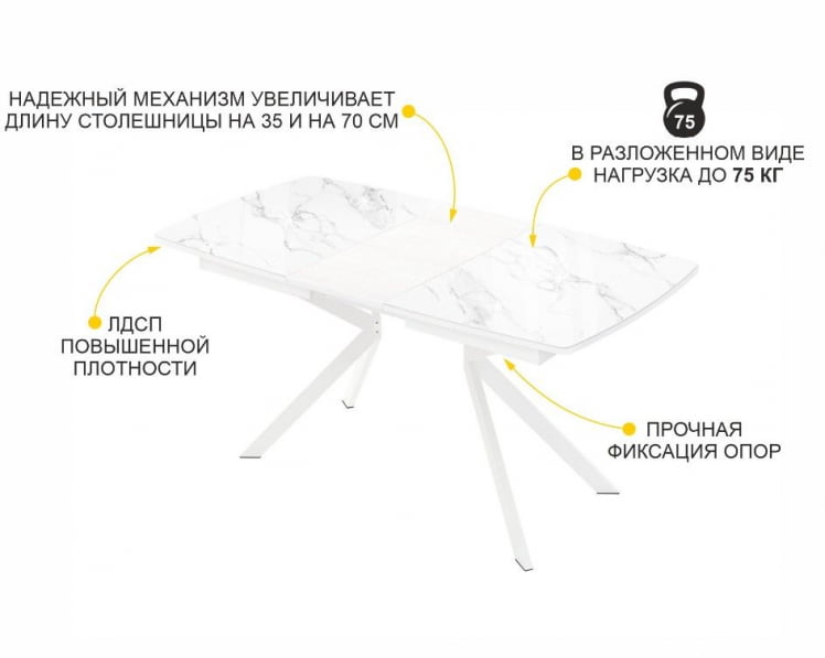 Обеденный стол Орфей 46 Белый шпон_4