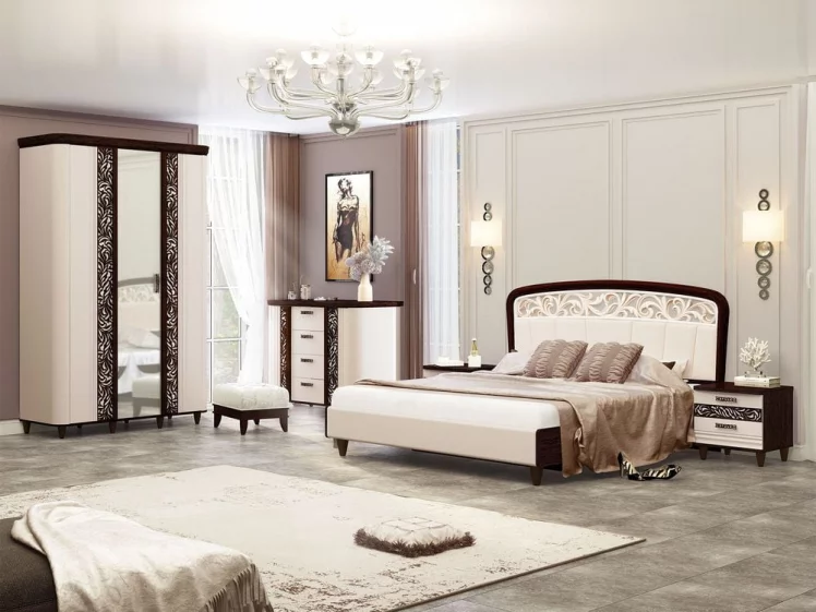 Кровать 140*200 Катрин 92.02 Дуб венге Белый песок Санчо крем_5