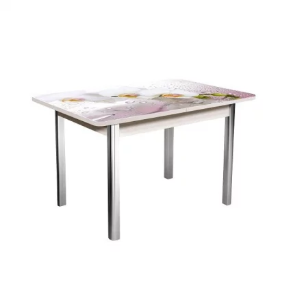 Стол раздвижной 1,55 Победа, СТЕКЛО, опоры полуовал ХРОМ, Беленый дуб/R008_0