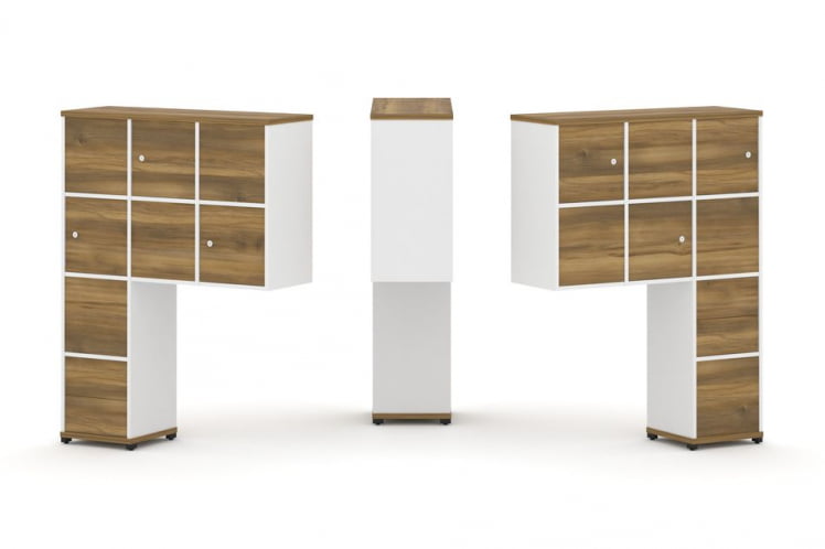 Надставка на стол высокая двухсторонняя + задняя стенка (8 шт.) + блок с 2-мя ящиками (2 шт.) + распашной фасад (6 шт.) CONCEPT CN.DNV-004 Сандал Янтарный Белый бриллиант Черный металл_0