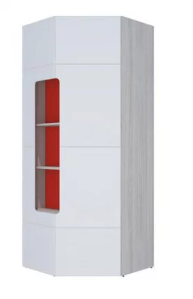 Шкаф угловой с полками Палермо Юниор 08 Белый глянец Ясень шимо светлый Красный_0