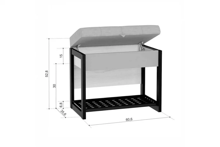 Банкетка 600 Техно ЛД 678.310.000 Дуб Крафт Белый Черный_2