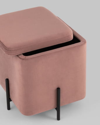 Пуф Грейс квадрат с ящиком велюр Пыльно-розовый_4