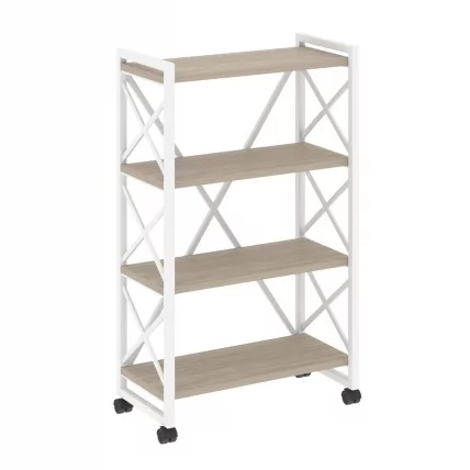 Стеллаж на колесных опорах - 4 полки LOFT  VR.L-MST.K-4.8 Металл белый Дуб Аттик_0